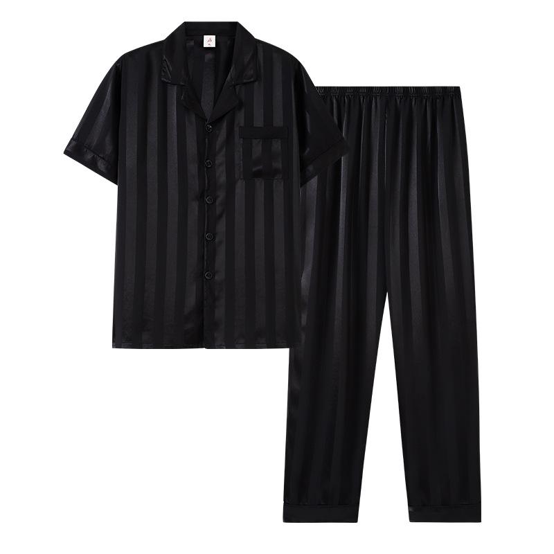 Men's pajamas, ice silk summer thin short-sleeved trousers set, young men's summer large-size loose loungewear set