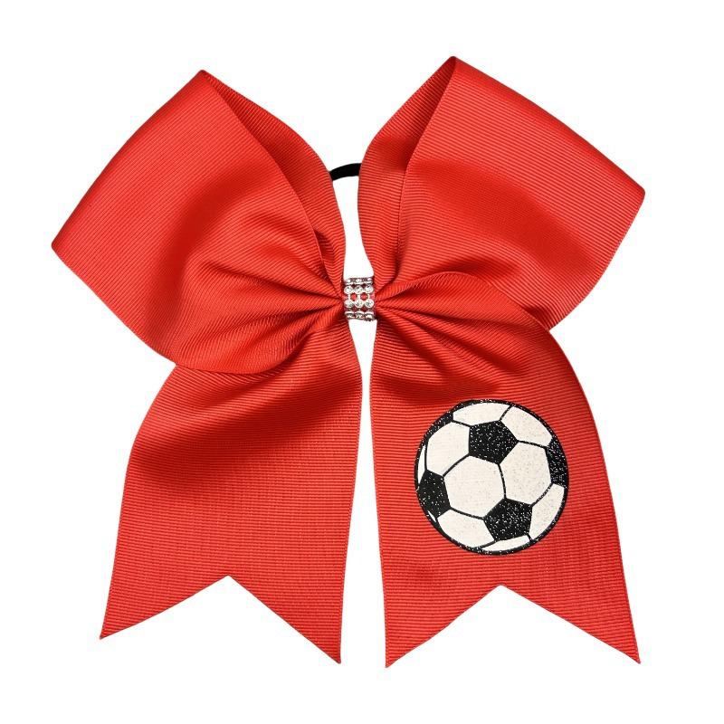 8" Football Pattern Ribbed Swallowtail Bow Hair Tie - Cheerleading Accessory.