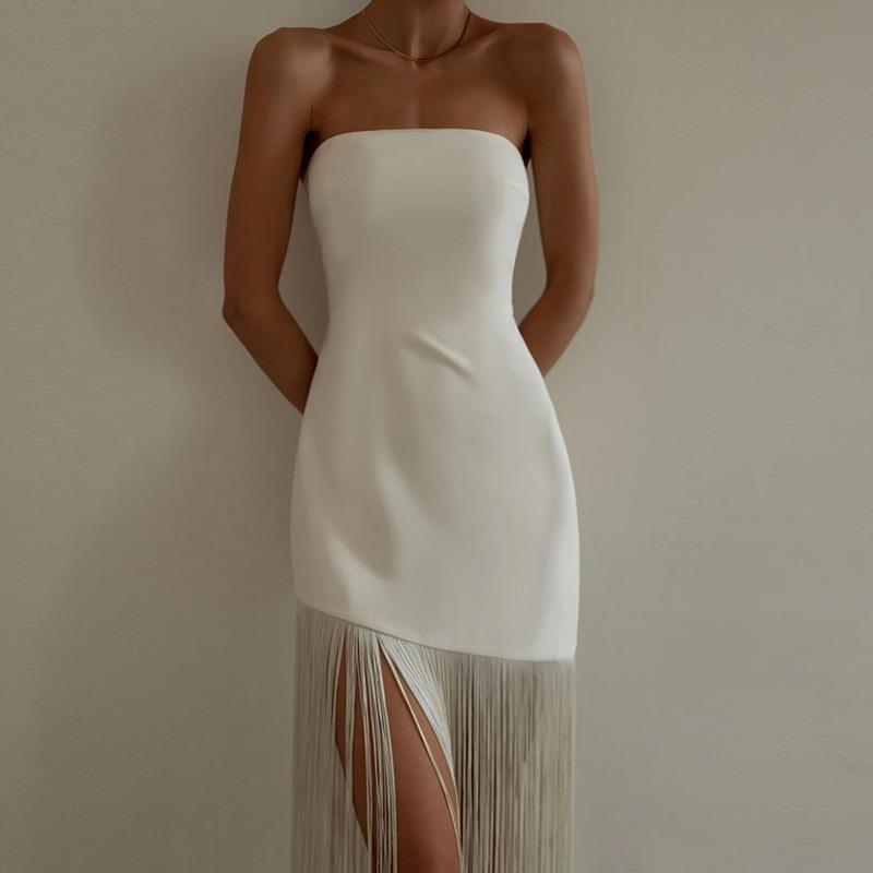 Jy22182 Dress Summer New Tassel Sexy Tube Top Split Dress Women