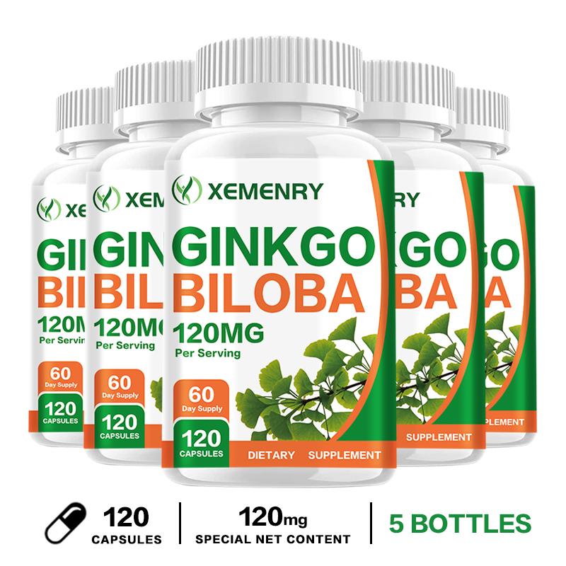 Capsule di estratto di Ginkgo biloba, 120 mg per dose, alta concentrazione di essenza di ginkgo, adatte sia per uomini che per donne.