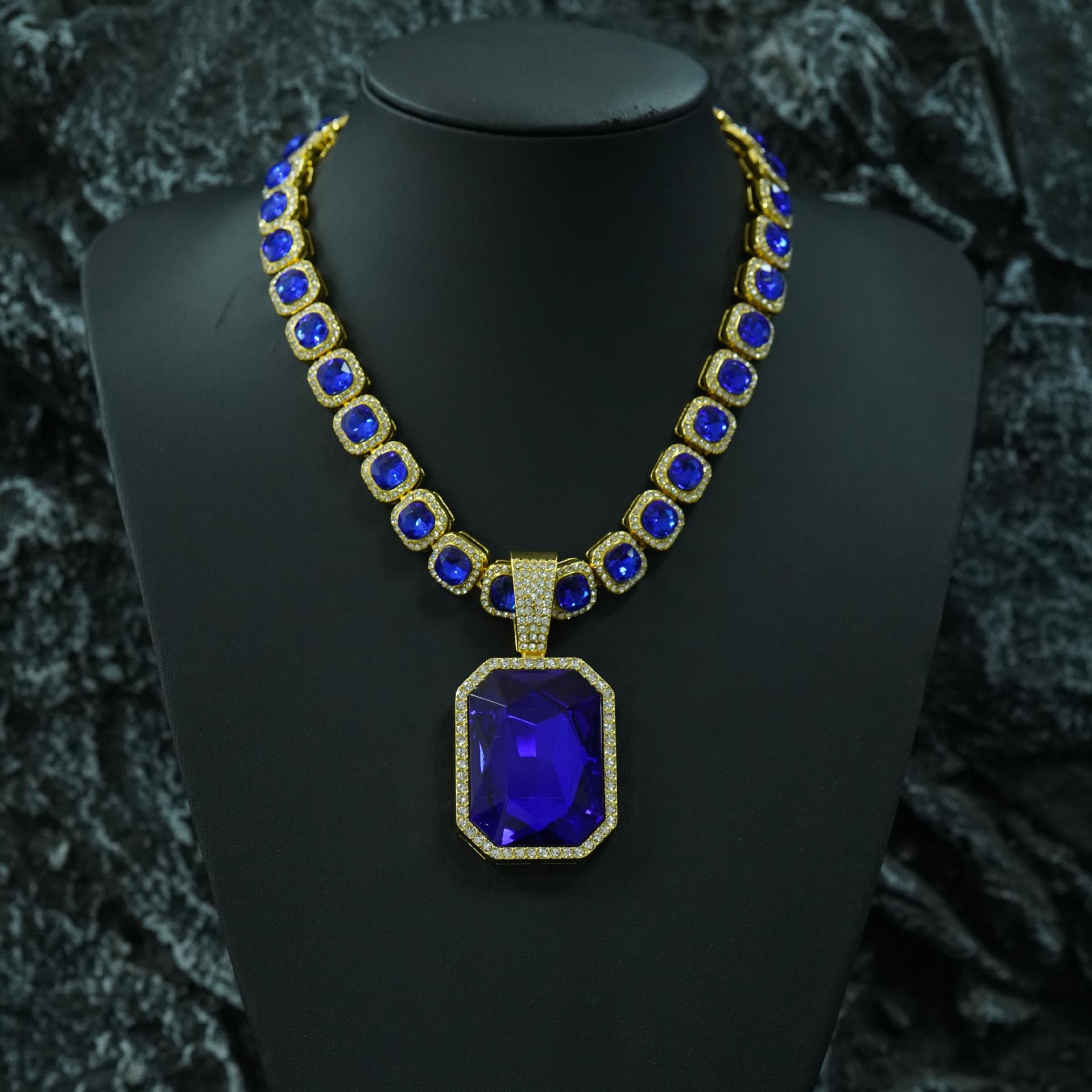 Большая кубинская цепочка с подвеской из цветных драгоценных камней, стильное хип-хоп-ожерелье.