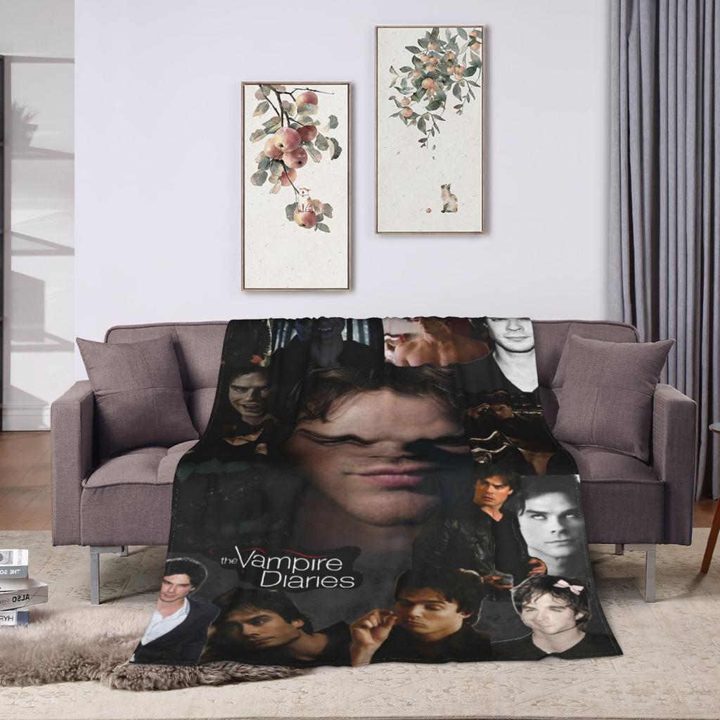 The Vampire Diaries Damon Salvatore TV Series Flannel Blankets Warm Throw Blanket for Couch Bed Travel Bedspread Sofa Bed Cover