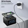Alarm Clock for Bedroom, Digital Clock FM Radio with 15W Wireless Charging, 10W Loud Stereo Bluetooth Speaker with AUX TF USB Input, 6 Sleep White