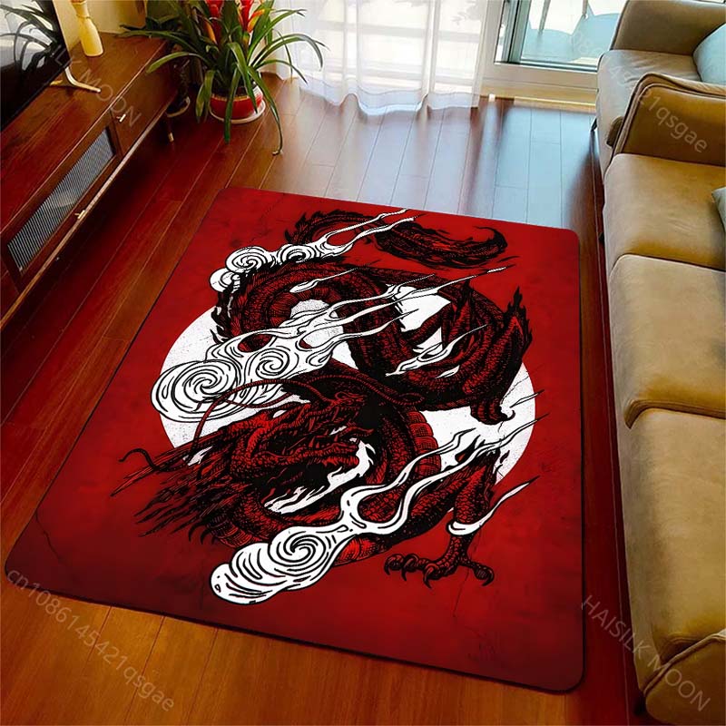 1PC Red Dragon with White Clouds Print Carpet Rug for Living Room Bedroom Sofa Doormat Home Decor Non-slip Floor Mat