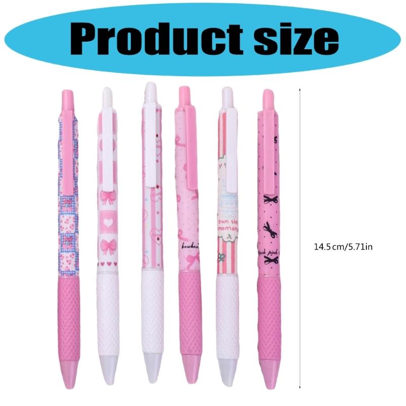 6pcs Luminou Study Pen Featuring Ergonomic Grip and Decorative Ribbon Trim