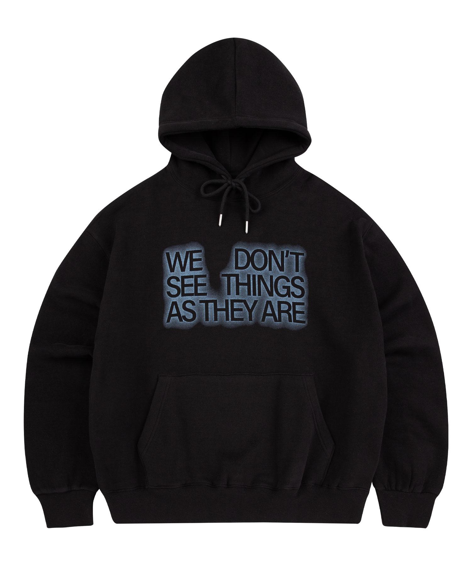 Moo [Fleece-Lined] Peach Skin Blurry Typography Hoodie - Black M