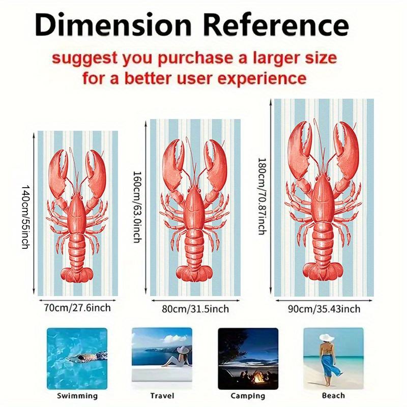 

1pc Vintage Red Lobster Beach Towel Detailed Lobster Bath Towels Soft Unisex Oversized Towel for Swimming Travel Camping W30*H60(CM)