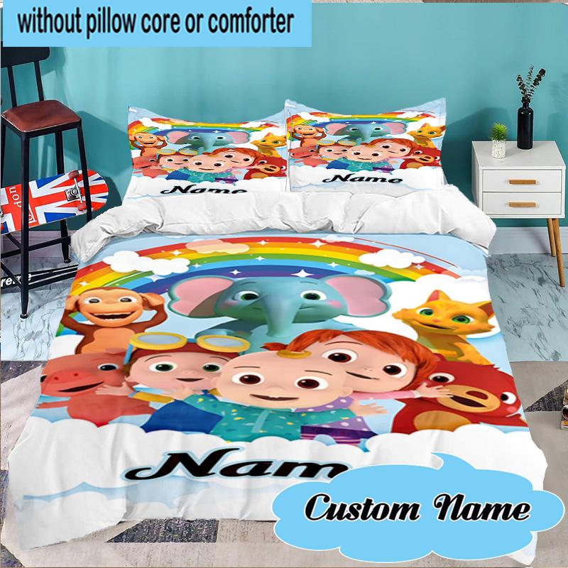 Custom Name 3PCS Cocomelon Party Celebration Bedding Set Including 1pc Duvet Cover And 2pcs Pillowcases for Bedroom, Dormitory Gift Home Decor