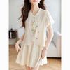 2024 Summer Women's Embroidered Chiffon Two-Piece Set: Chinese Style Shirt & Skirt