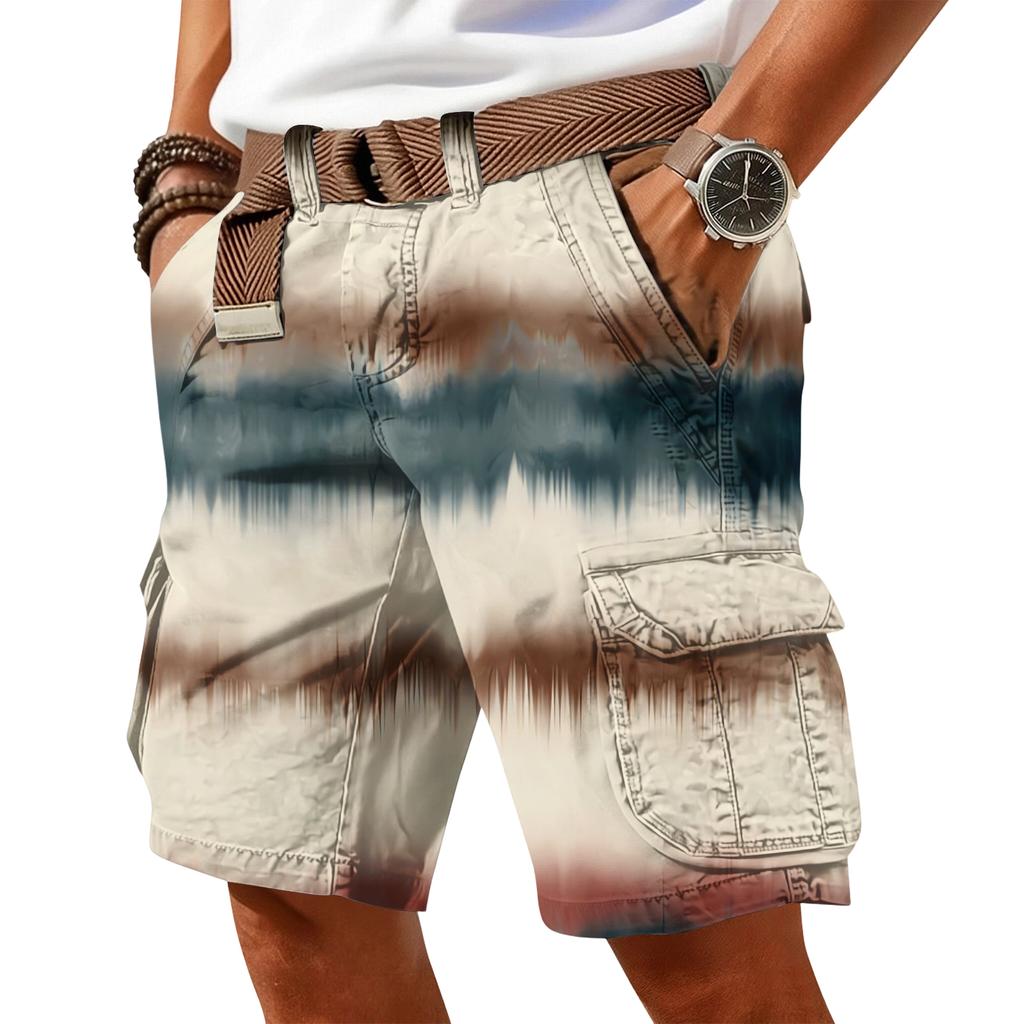 Men's casual trendy colorful printed shorts - Men's multi-pocket workwear sports shorts (without waistband)