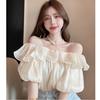 Pure Desire Temperament One-word Shoulder Shirt Women's Design Sense Niche Top Ruffle Edge Foreign Style Off-the-shoulder Chiffon Shirt Summer