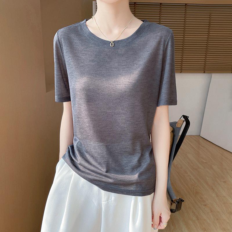 

Women s Slimming Round Neck Short Sleeve T-shirt - Summer 2025 Collection L