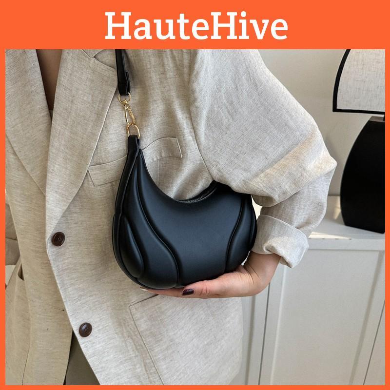 Simple Solid Color Croissant Shaped Women Casual Shoulder Bag For Daily Use