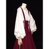 French Retro Hepburn High-Waisted Tie-Up Strap Dress & Lantern Sleeve Shirt Set