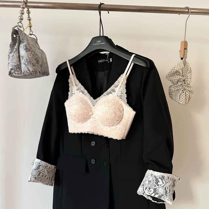 French Style Soft Lace V-Neck Bralette Thin No Underwire Push Up Seamless Lingerie Women