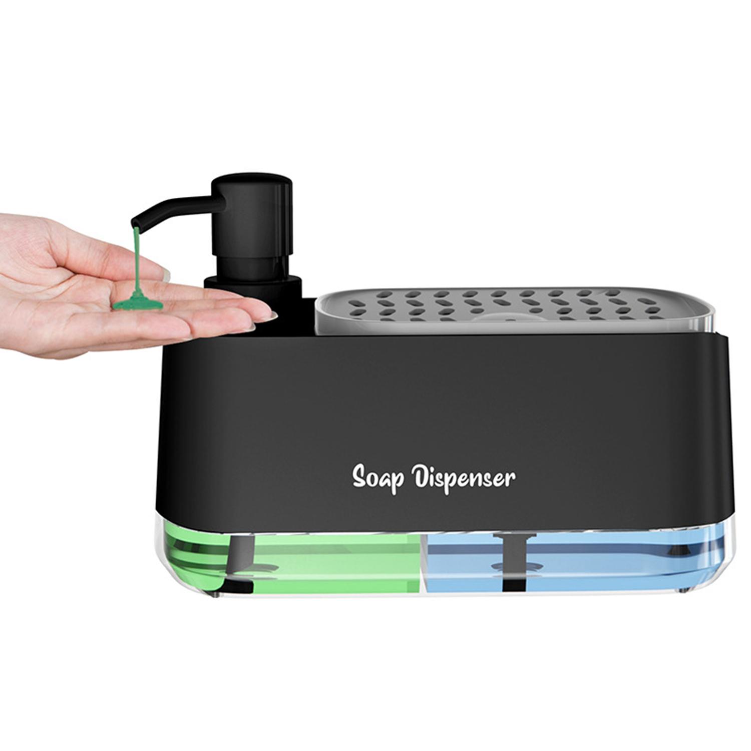 

Hand Soap Dispenser and Dishwasher Set Refillable Detergent Sponge Holder Countertop Plastic Soap Pump Dispensers for Kitchen чорний