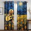Pastoral Collie Guitar Curtains Van Gogh Oil Painting Style Living Room Bedroom Balcony Windows Decorative Curtains 2 Pcs