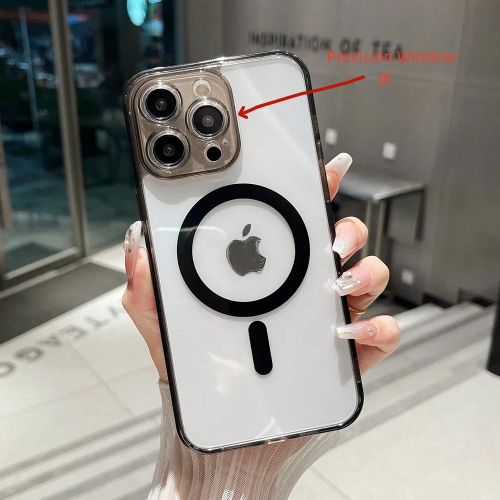 Magsafe Magnetic Wireless Charge Phone Case For iPhone 15 14 Plus 13 12 11 Pro Max Soft TPU Edge Clear Acrylic Back Cover T21