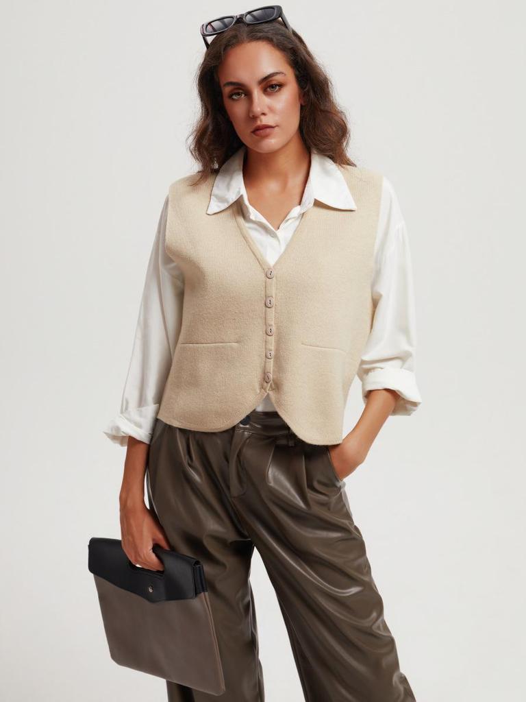 Women's Retro Sleeveless Knit Cardigan Vest - European & American Style