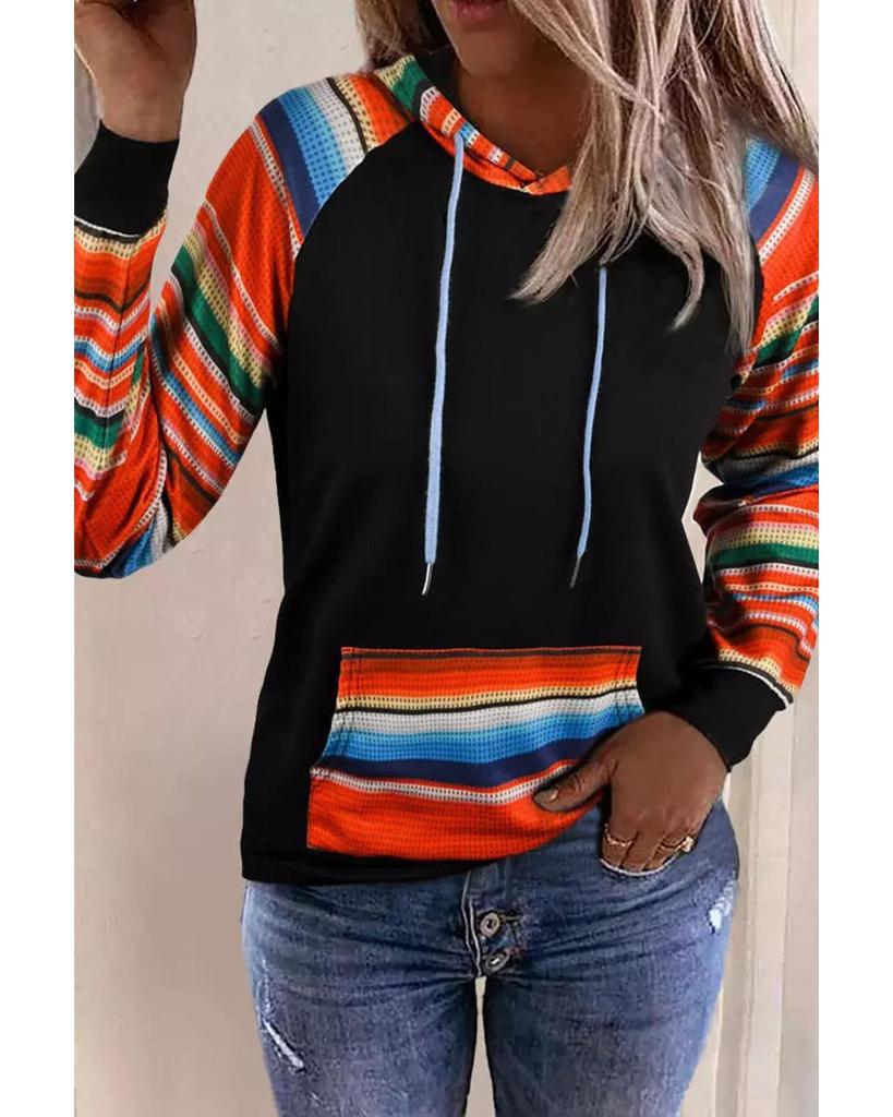 Azura Exchange Striped Patchwork Kangaroo Pocket Hoodie