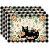 XCHI Fall Black Cat Pumpkin Plaid Placemats Set of 4 Table Mats for Party Home Kitchen Dining Table Decorations 12x18 Inch