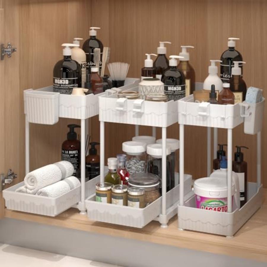 

3 Pack Under Sink Organizers 2-Tier Multi-Use Kitchen and Bathroom Organizers and Storage with Sliding DrawersBathroom Cabinet United States