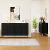 Sideboard in Mid-Century Design, Black Hallway Cabinet with 3D Grooves & Arched Doors, Wood Material, Adjustable Shelves, Gold-Colored Metal Feet