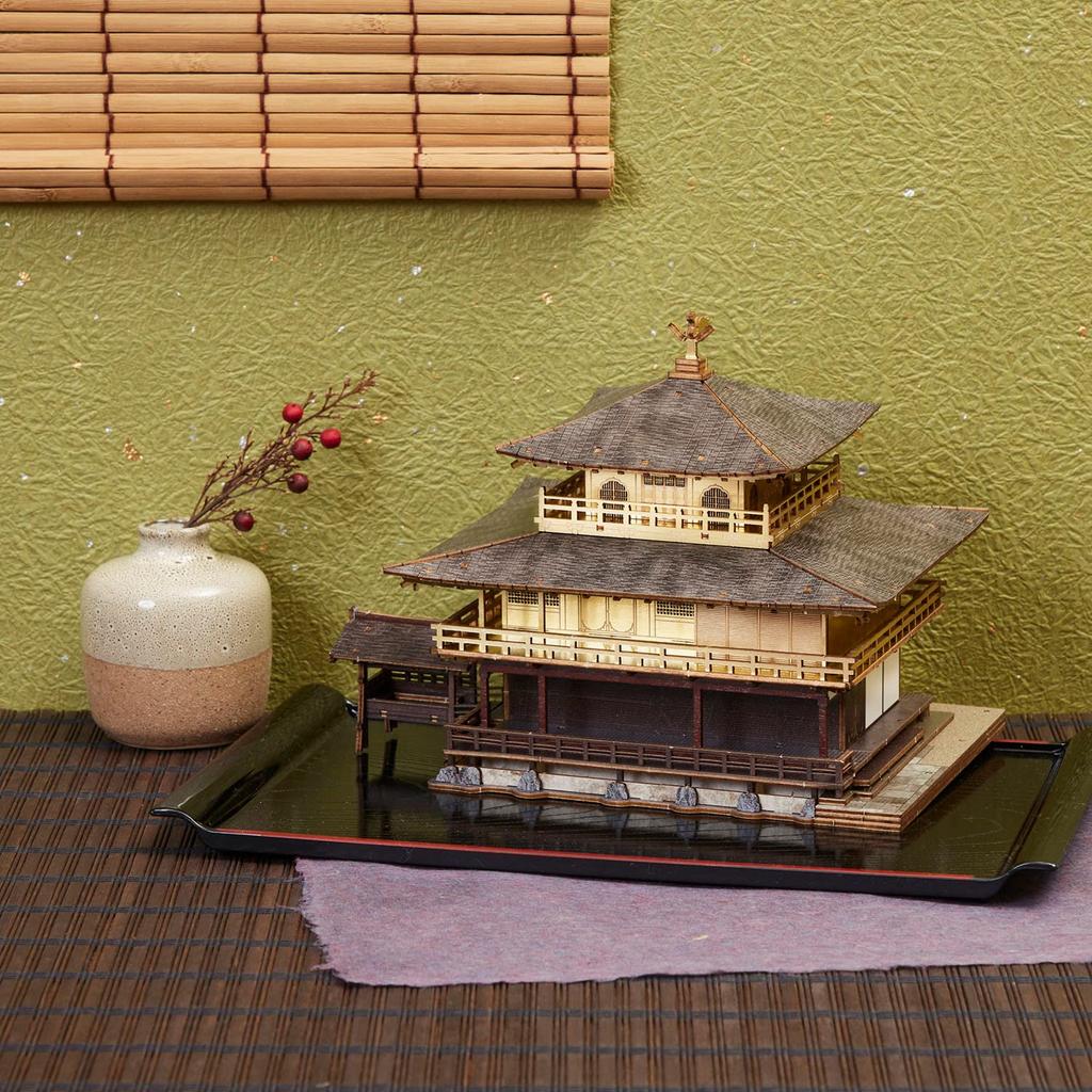 Kinkakuji Temple Wersja Kolorowa Puzzle Drewniane 3D Zestaw do Rękodzieła DIY dla Dzieci i Dorosłych Zabawka Edukacyjna dla Chłopców i Dziewcząt Grafika 3D i Świetny Prezent dla