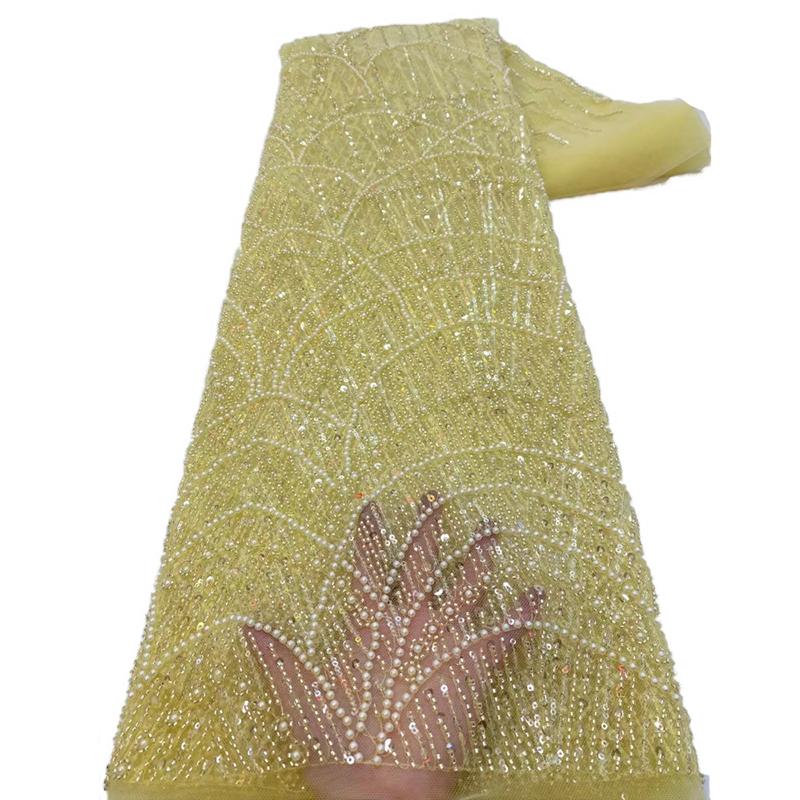 1 Yards African Luxury Beaded Tulle Lace Fabric Nigerian Handmade Heavy Sequin Lace Fabric For Diy Wedding Party Dresses