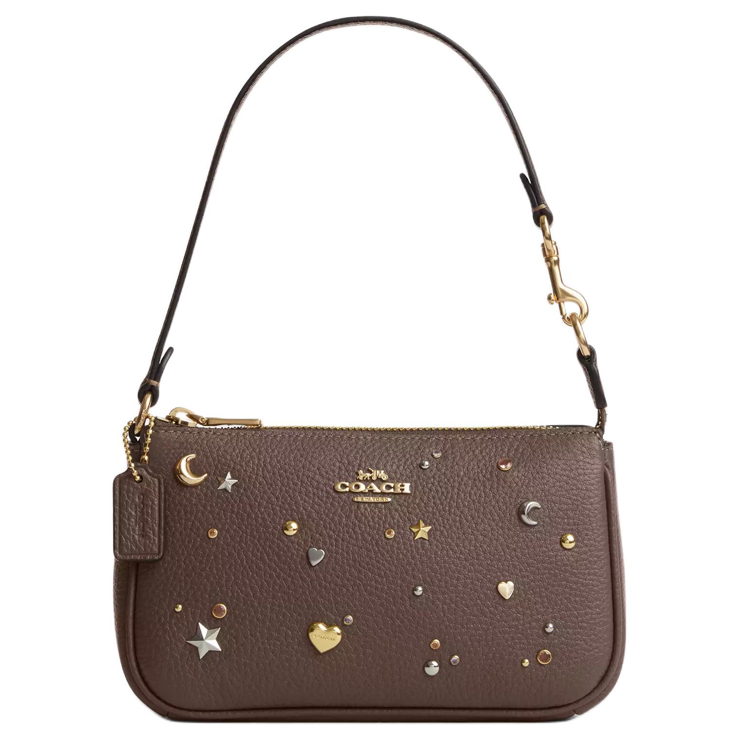 

Coach Nolita 19 Studded Top Zip Closure Hammered Leather Shoulder Bag Small Women shoulder bag Brown CDC25-IMVIZ Basic Set (Bag+Dust Bag)