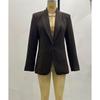 Women's Striped Open Front Blazer, Thick Woolen Suit Jacket, Elegant Commuter Waist Slimming Design,Stylish No Button Ladies Business Outerwear