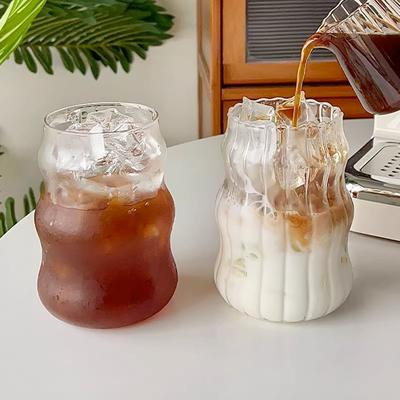 Hot Ins Coffee Glass Cup Heat-resistant Tumbler Drinkware Transparent Tea Juice Milk Coffee Mug Home Water Glasses Stripe Mug