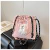 Cute Nylon Messenger Bucket Bag Versatile Dopamine Leisure Bag Travel Storage Bag Cartoon Embroidery Bag