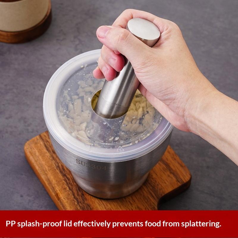 Mortar And Pestle Stainless Steel Spice Grinder Pill Crusher With Lid Ergonomic Grip For Crushing Grinding