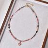 Elegant Bohemian Red Veined Stone Beaded Necklace with High-End Stainless Steel Clavicle Chain for Women