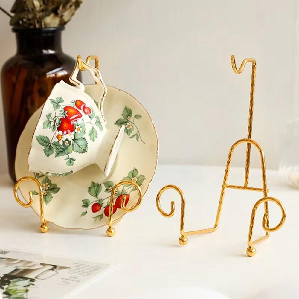Decorative Cup and Saucer Display Stand Metal Saucer Holder Kitchen Cup Organizer  Home Kitchen