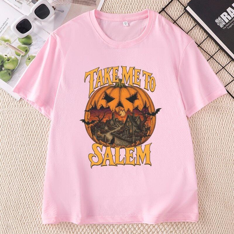 Vintage Halloween Take Me To Salem Tshirt Unisex Witch T Shirt Design Cotton Short Sleeve Pumpkin Spooky Season Tees Clothes