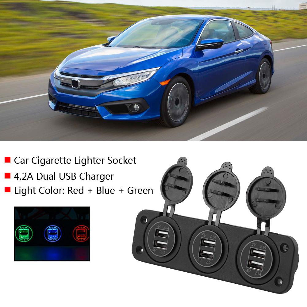 12V Cigarette Lighter Power Socket Adapter 4.2A Dual USB Charger for Car RV Yacht Bus