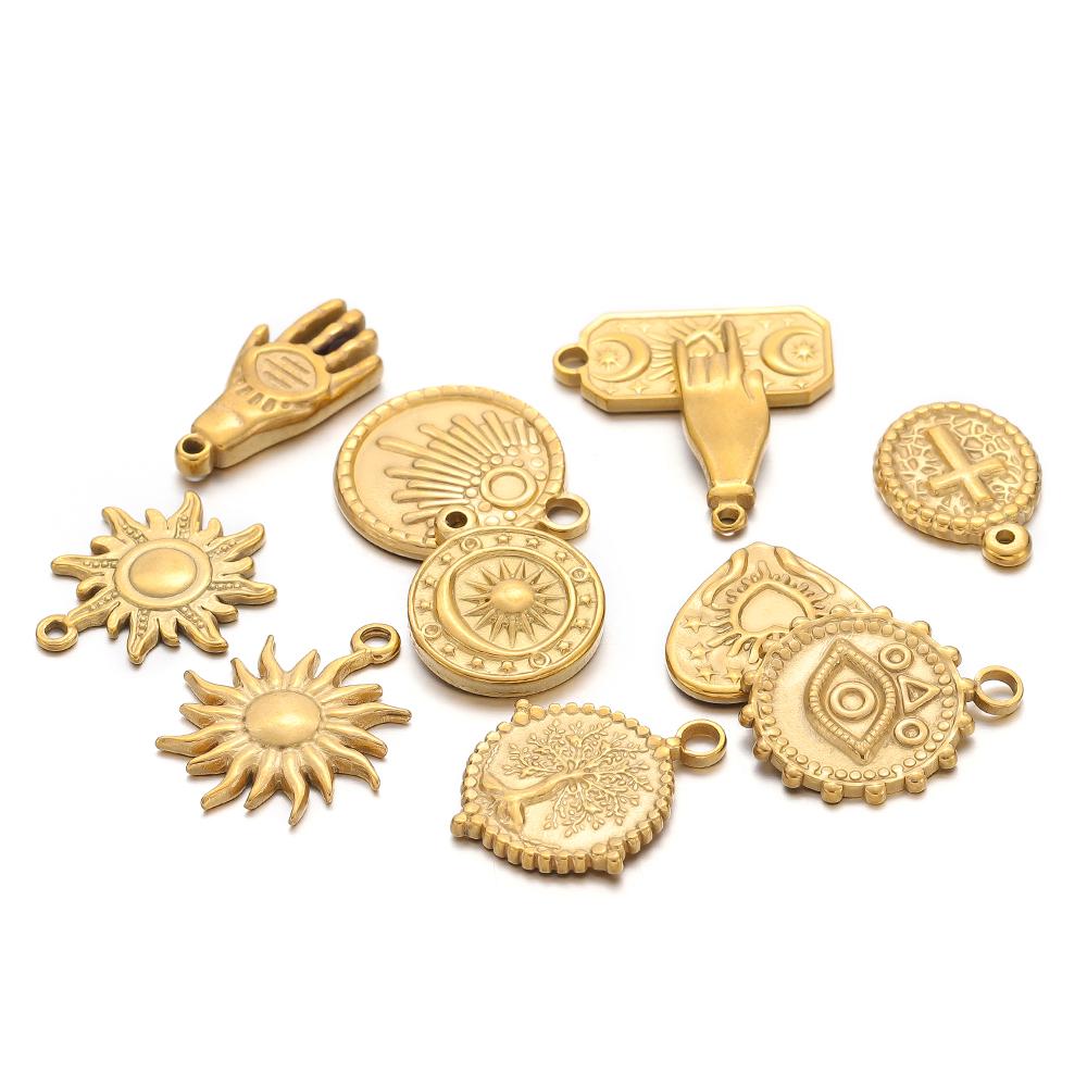 5pcs Stainless Steel Heart Sun Flower Charms Cross Pendant for DIY Necklace Earrings Making Jewelry Findings Bracelets Supplies