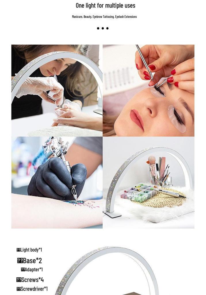 Half-Moon Adjustable Multi-Color Desktop Lamp for Eye Protection, Nail Art, Rhinestones, Beauty, Tattooing, and Eyelash Extensions.