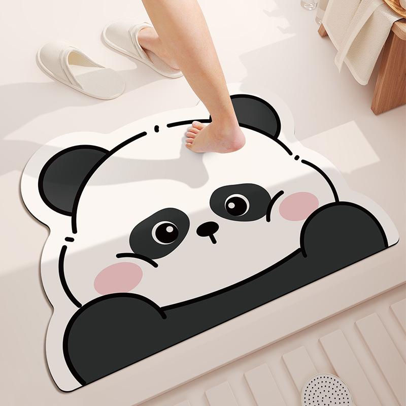 Cute Panda Diatom Mud Bathroom Cushion Toilet Shower Absorbent Foot Mat Toilet Door Quick Drying Mat