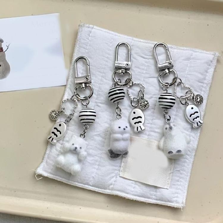 Stylish Bear Keychain Plush Flock Multi Functional Bag Clip Cartoon Bags Pendant for Casual Fashion
