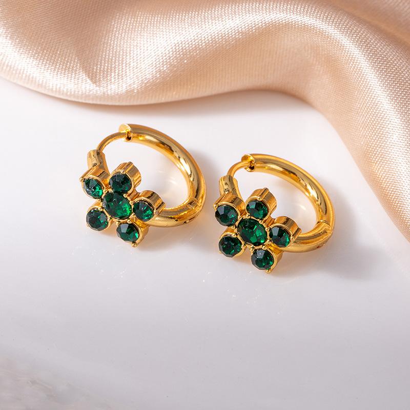 Fashion Stainless Steel 18K Real Gold Plated Hoop Earrings Flower Starburst Cubic Zirconia Stud Earrings Minimalist Non Tarnish