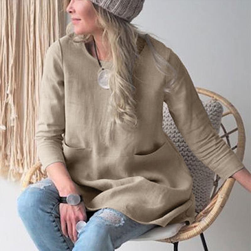 European and American Loose Round Neck Cotton Linen Women's Dress, Three-Quarter Sleeves (2023)