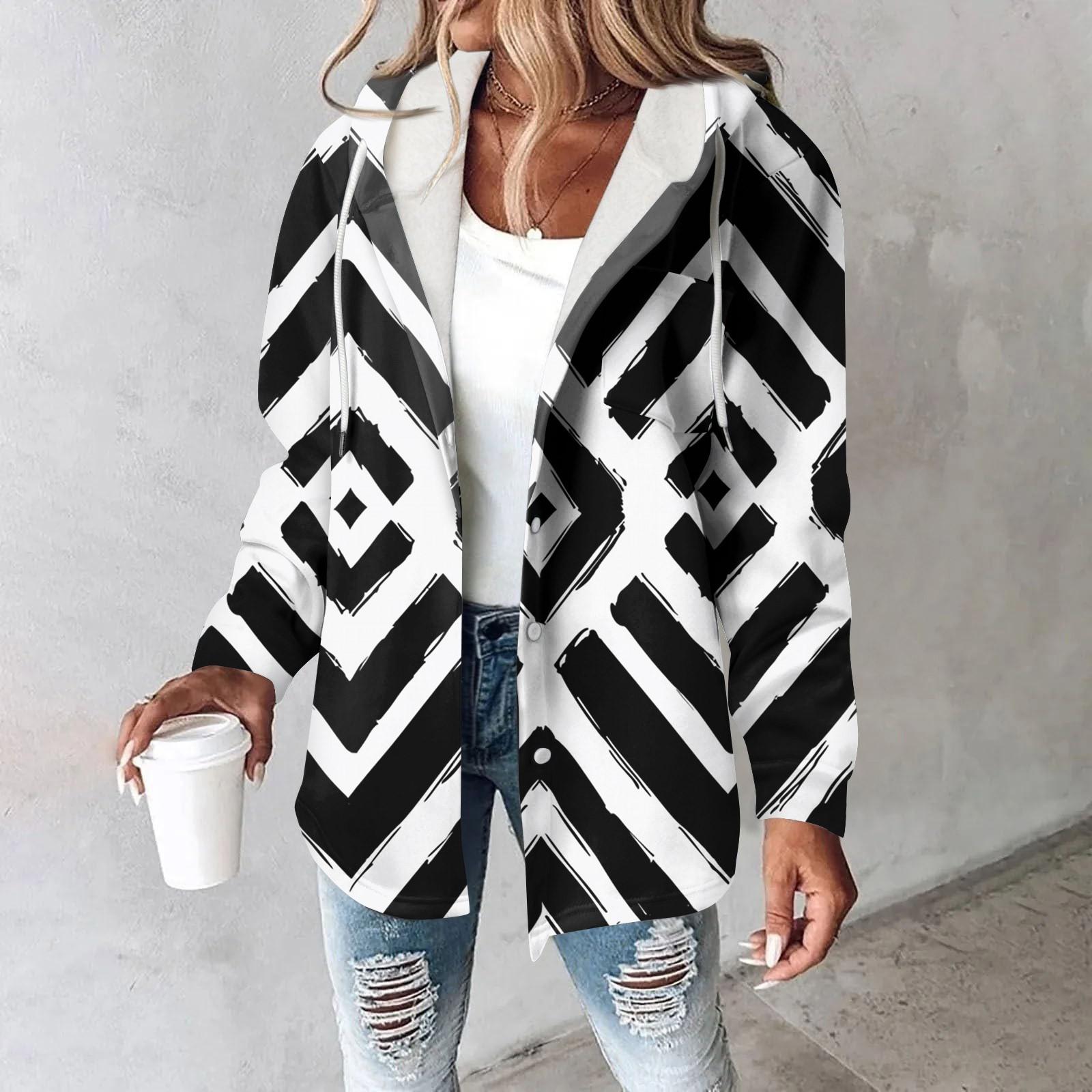 

Толстовки женские зимние теплые толстовки на пуговицах с капюшоном и завязками на шнурке с принтом куртка пальто S чёрный