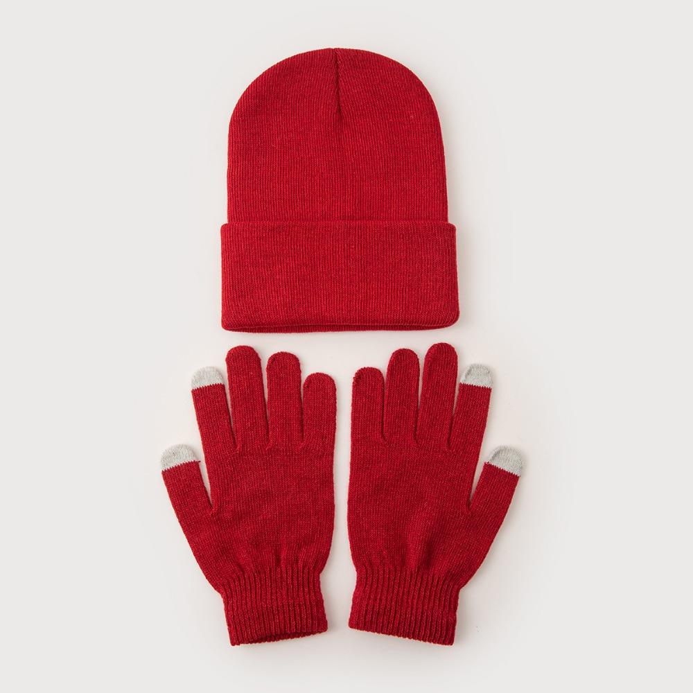 With Gloves 2025 Winter Hats Cute Knitted Solid Hat New Ladies Casual Cap