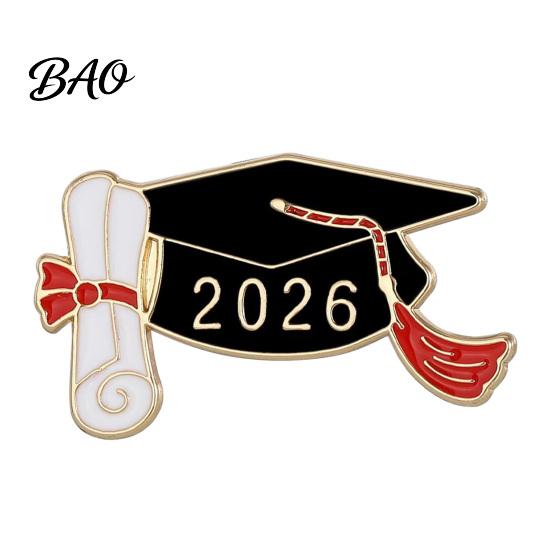 Bachelor Cap Badge 2026 Graduation Brooch Pin, Star Scroll Paper Enamel Lapel Class Of Keepsake of Commemorative for High School College Student