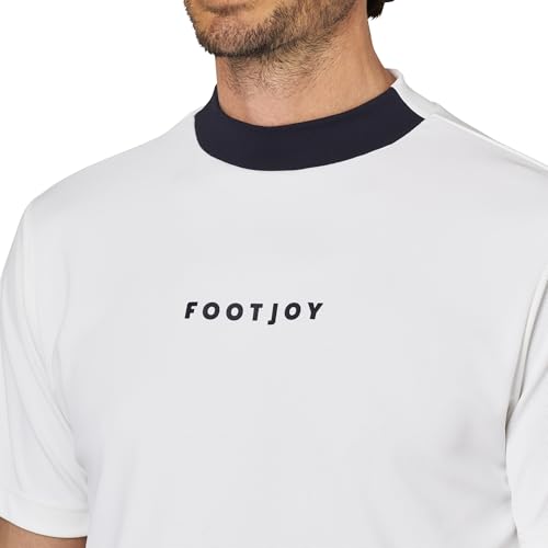 FootJoy Herren Zweifarbige Kurzarm Rollkragen Golfhemd, Weiß, Größe L, FJ-S25-S03, 34673-L