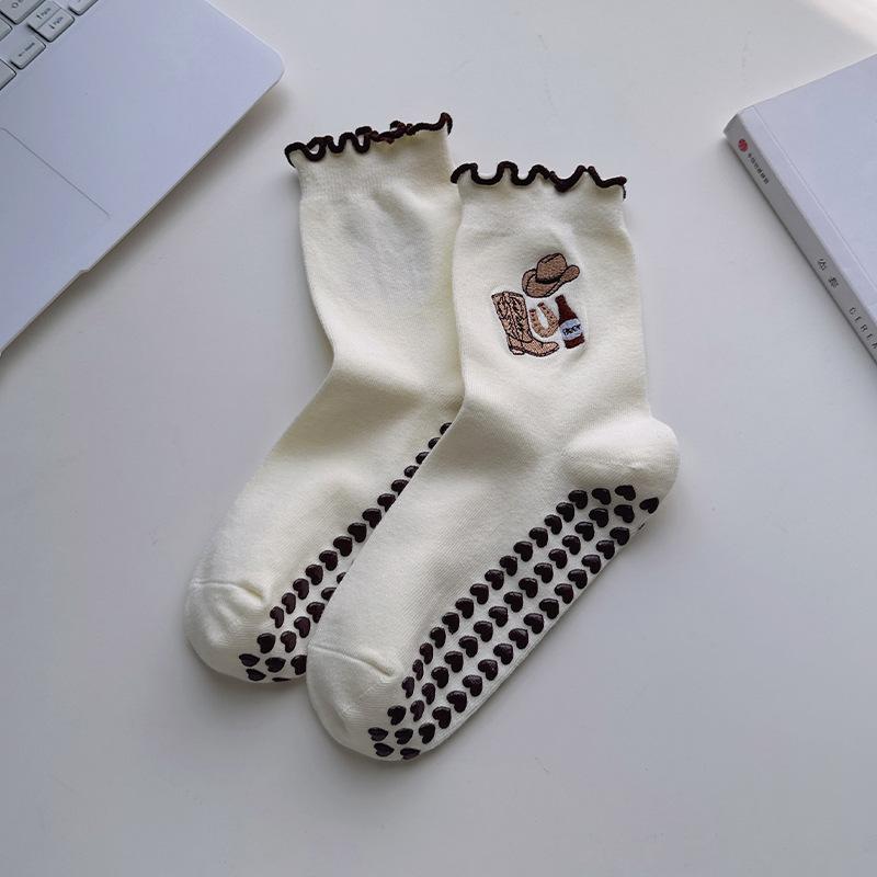 

Children s Cartoon Yoga Socks - Mid-Calf, Anti-Slip, Embroidered Fluffy Bows, Fitness, Pilates Socks for Women 1 pair