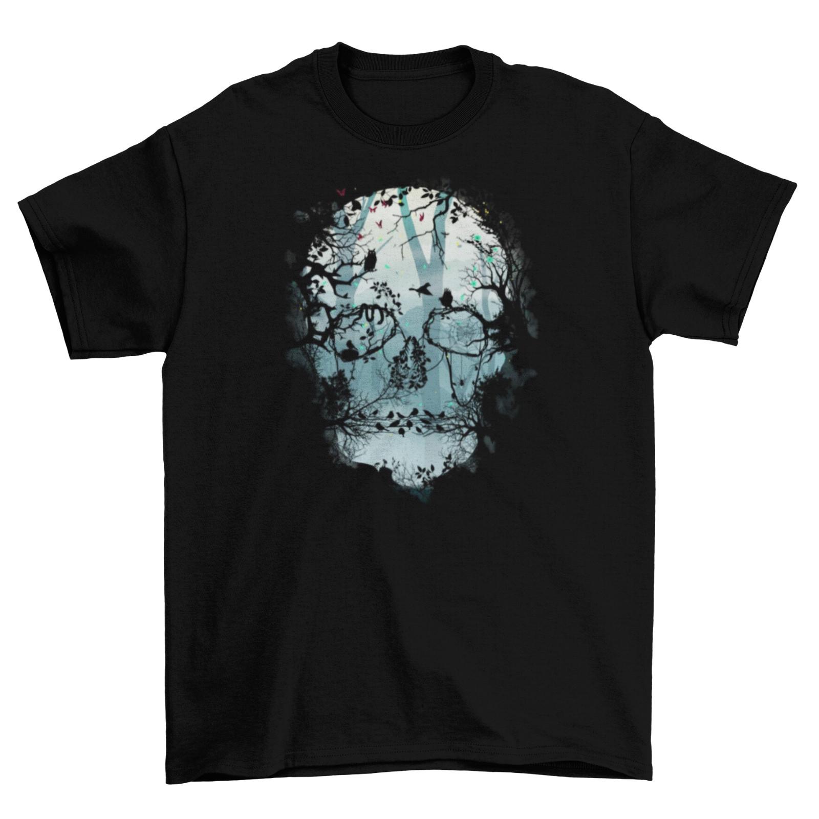 Dark Skull Forest T-Shirt Unisex Horror Scary Enchanted Birds Halloween New S разноцветный